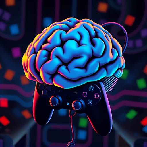 Stylized brain intertwined with game controller